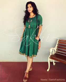 EE-R3144 - Green & Gold Pure Cotton Frock