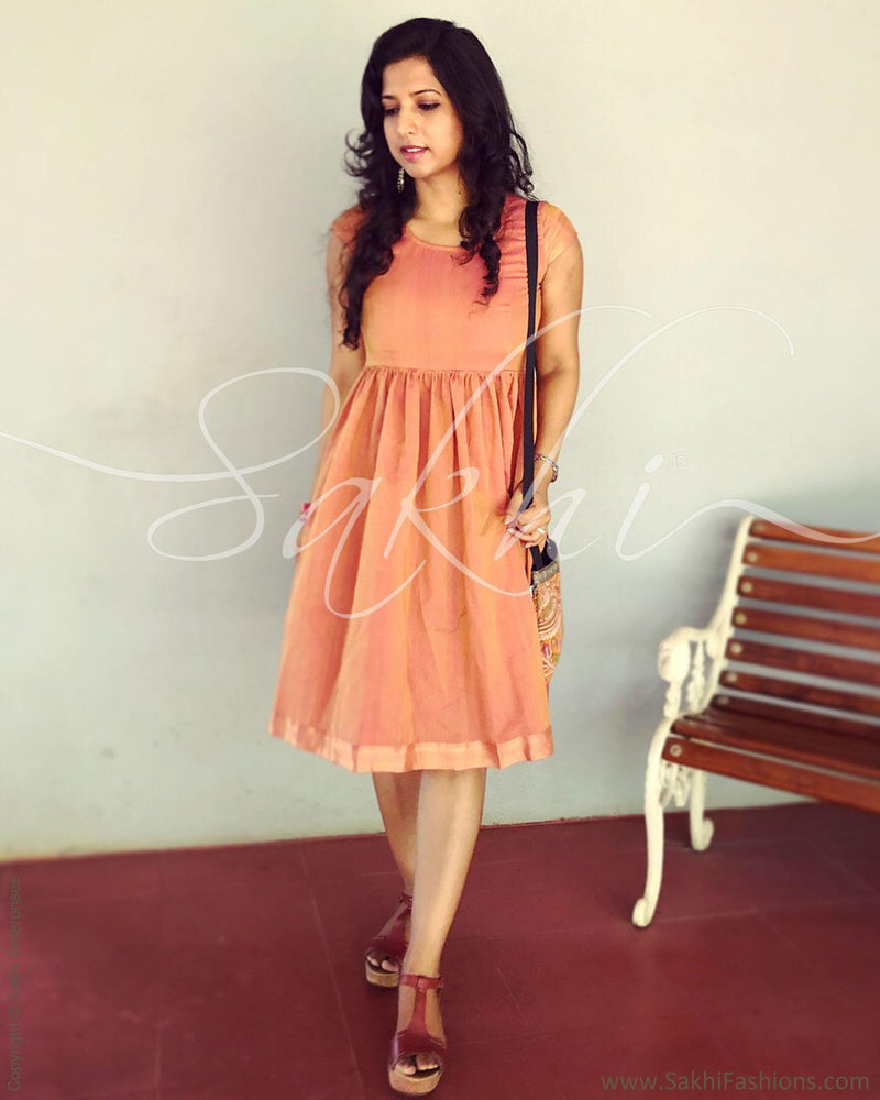 EE-R3145 - Peach & Gold Pure Cotton Frock