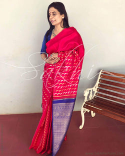 EE-R3441 - Red & blue pure Kanchivaram silk saree