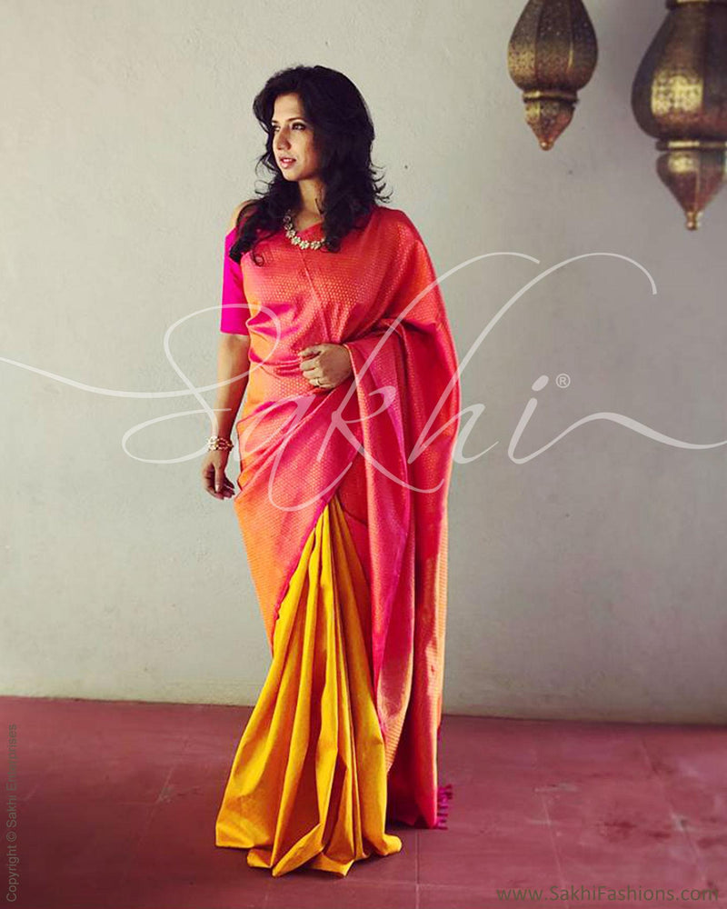 EE-R3446 - Pink & Yellow Kanchivaram Saree