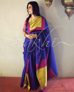 EE-R3656 - Blue  & multi Kanchivaram silk saree