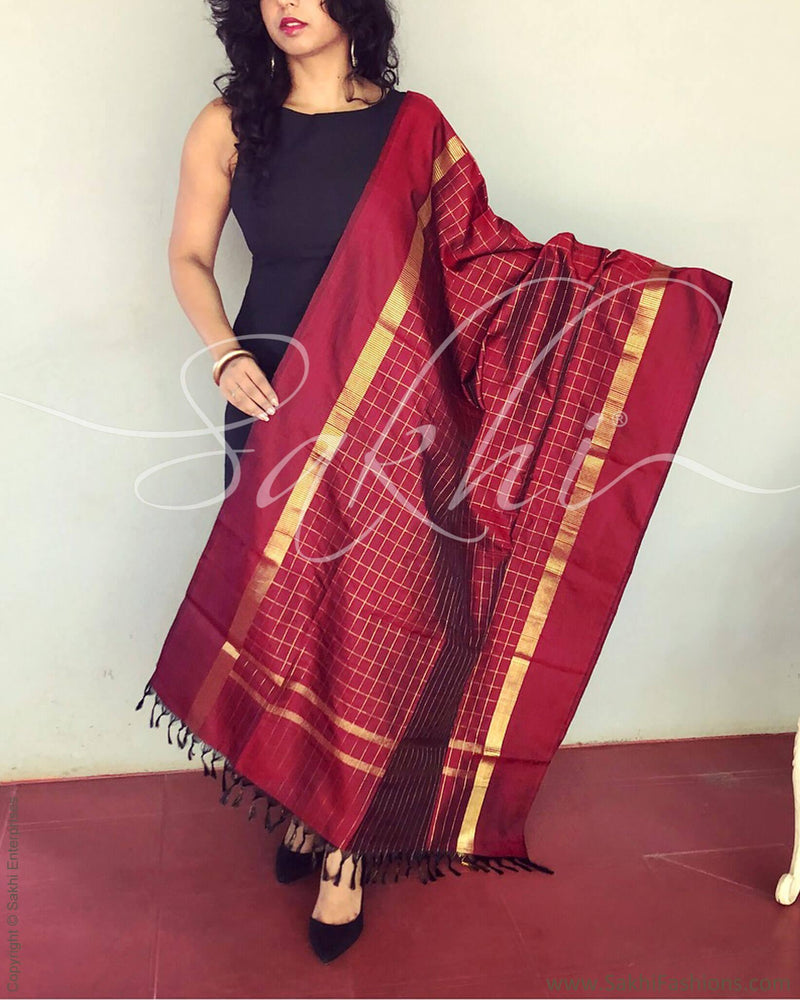 EE-R3666 Maroon Kanchi Silk Dupatta