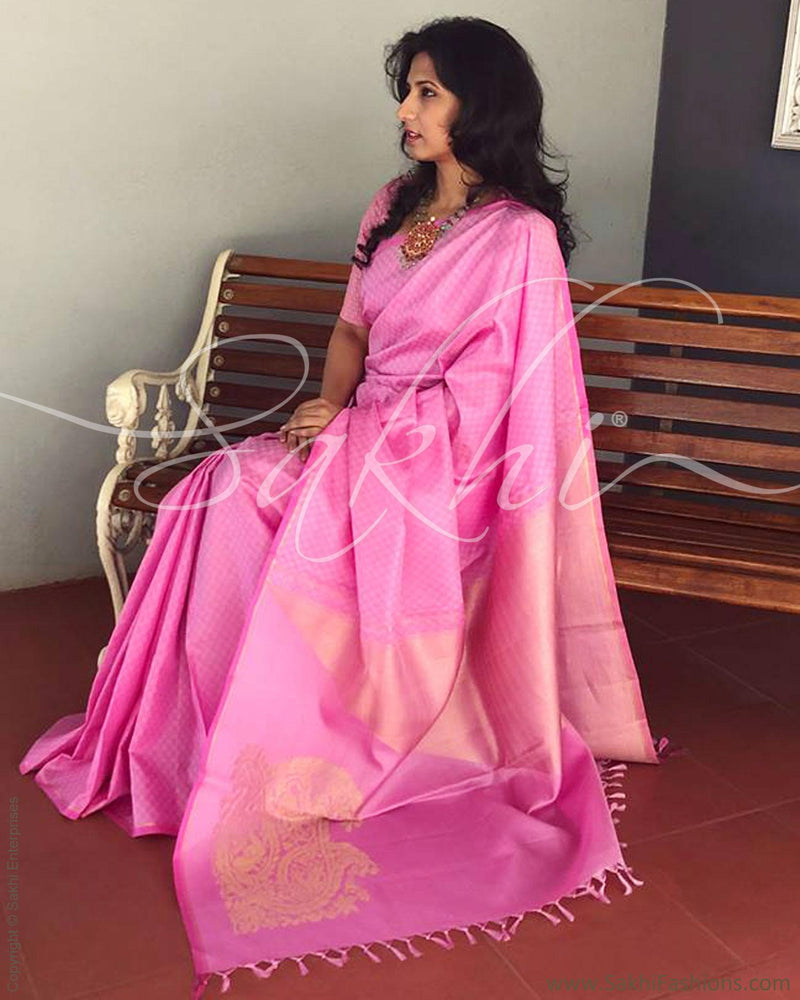 EE-R3730 - Rose Pink &  Pure Kanchivaram Silk Saree