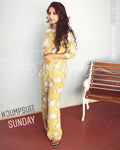 EE-Q23239 - Yellow & White Cotton silk Jumpsuit