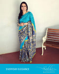 EE-R3915 - Blue & black pure Organza silk saree