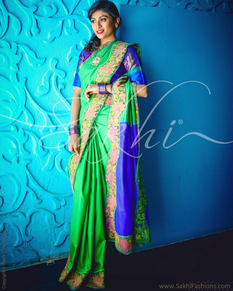 EE-R4017 - Green & Blue Pure Kanchivaram Silk Saree