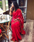 EE-R4268 - Red & Gold Khadi Saree Saree