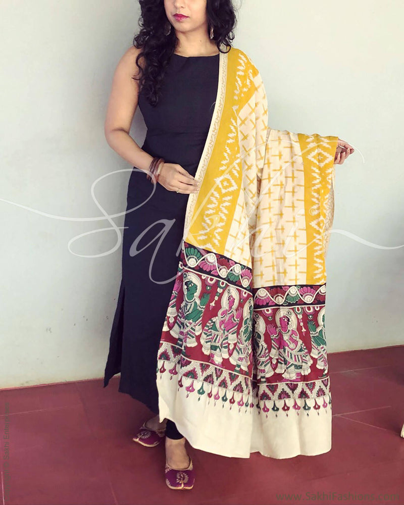 EE-R4417 - Mustard & Multi Silk & Cotton Dupatta