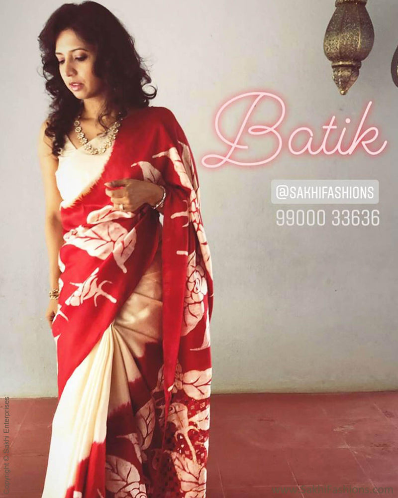 EE-R5128 - Red & White Pure Silk Saree