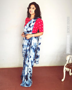 EE-R5359 - Blue & White Crepe Palazzo Saree