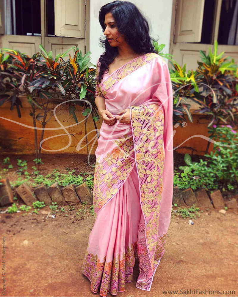 EE-R6040 - Pink & Cream Tussar Saree