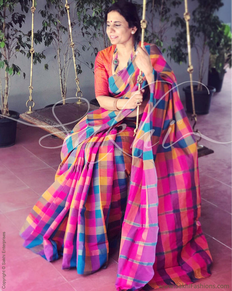 EE-R6713 - Pink & Multi Cotton Saree