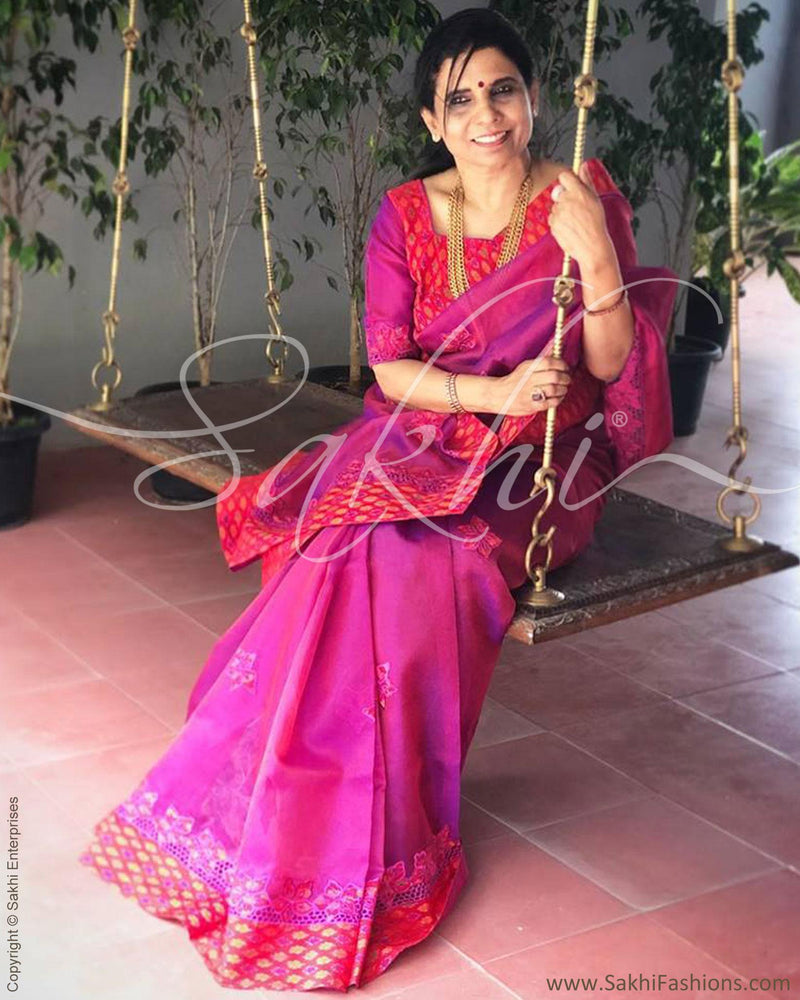 EE-R6837 - Violet & red Organza silk saree
