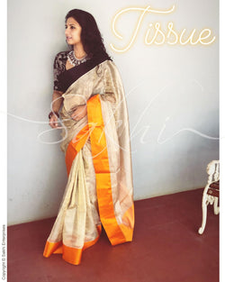 EE-R9231 - Silver & Multi Tissue  Saree