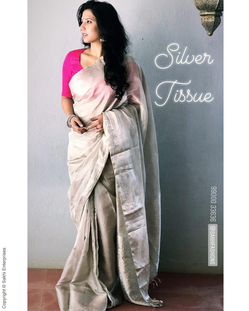 EE-R9234 - Silver &  TISSUE  Saree