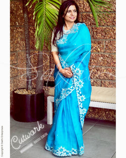 EE-R9433 Blue Organza Sari