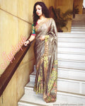EE-S10091 - Grey  & Orange  Pure Tussar  Saree