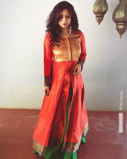 EE-S10188 - Orange &  Synthetic Silk Dress
