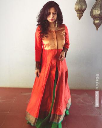EE-S10188 - Orange &  Synthetic Silk Dress