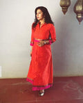 EE-S10191 - Orange &  Faux Silk Indowestern