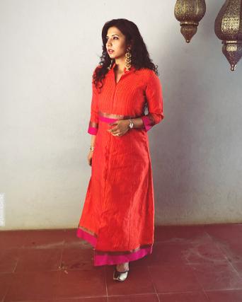 EE-S10191 - Orange &  Faux Silk Indowestern