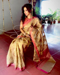 EE-S10236 - Beige Faux Tissue saree