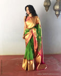 EE-S10508 - Green &  Pure Kora Silk Saree