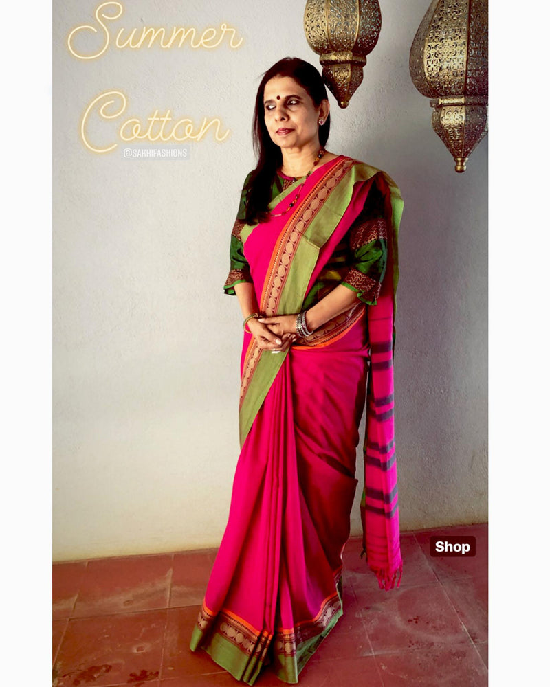 EE-S10537 - Pink &  Cotton Saree