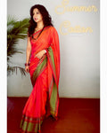 EE-S10542 - Orange Cotton saree