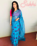EE-S10580 - Blue pure Organza silk saree