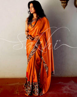 EE-S10609 Orange Tussar Sari
