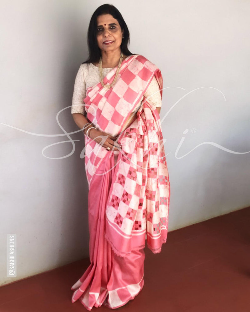 EE-S11431 - Beige & Pink Pure Silk Saree