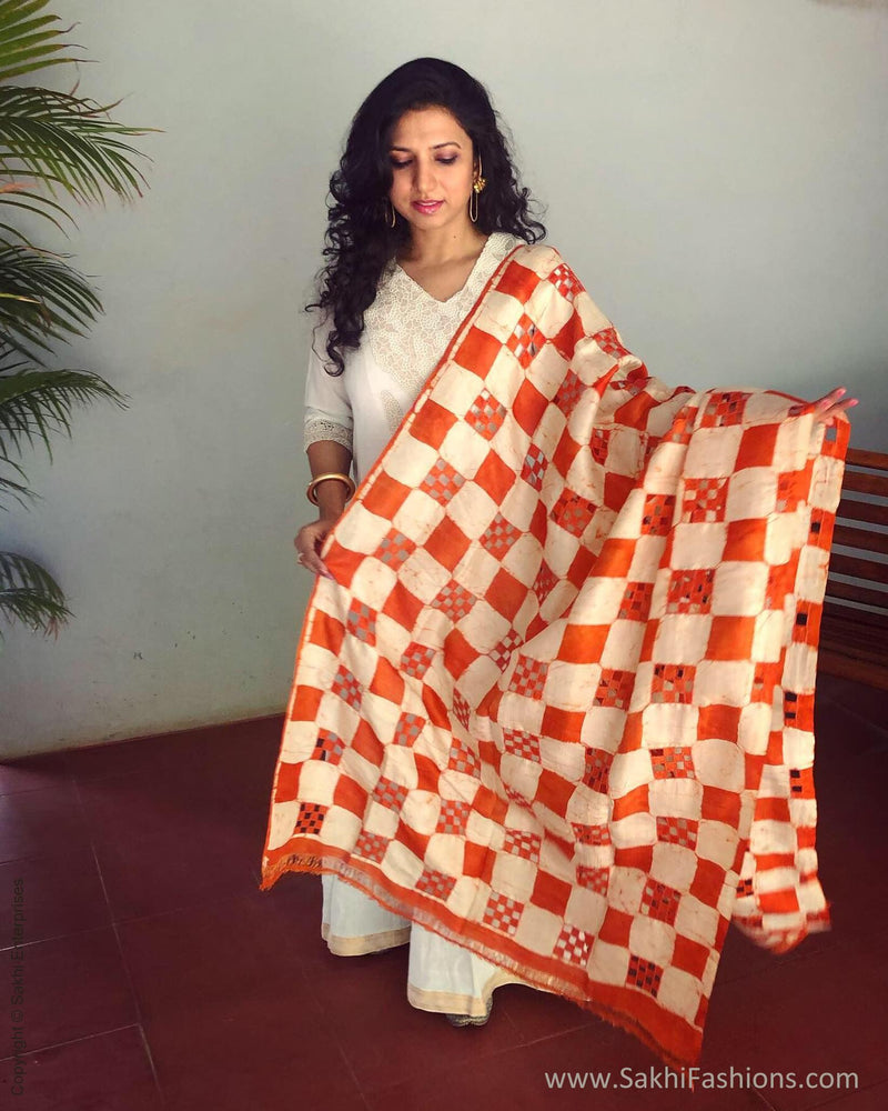 EE-S11449 Orange Batik Dupatta