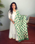 EE-S11451 - Green &  Beige Pure Silk Dupatta