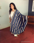 EE-S11453 - Blue & Black Pure Silk Dupatta