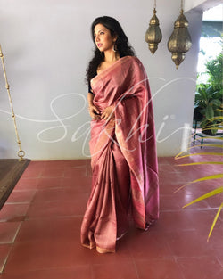 EE-S11463 - Peach &  Pure Tussar Saree