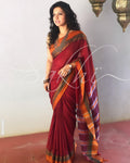 EE-S11500 - Maroon pure Cotton saree