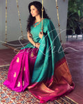 EE-S11582 - Blue &  Pure Kanchivaram Silk Saree