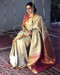 EE-S11603 - Beige &  Pure Kanchivaram Silk Saree
