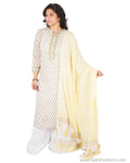 EE-S11918 - White & Blue Pure Cotton Top & Dupatta
