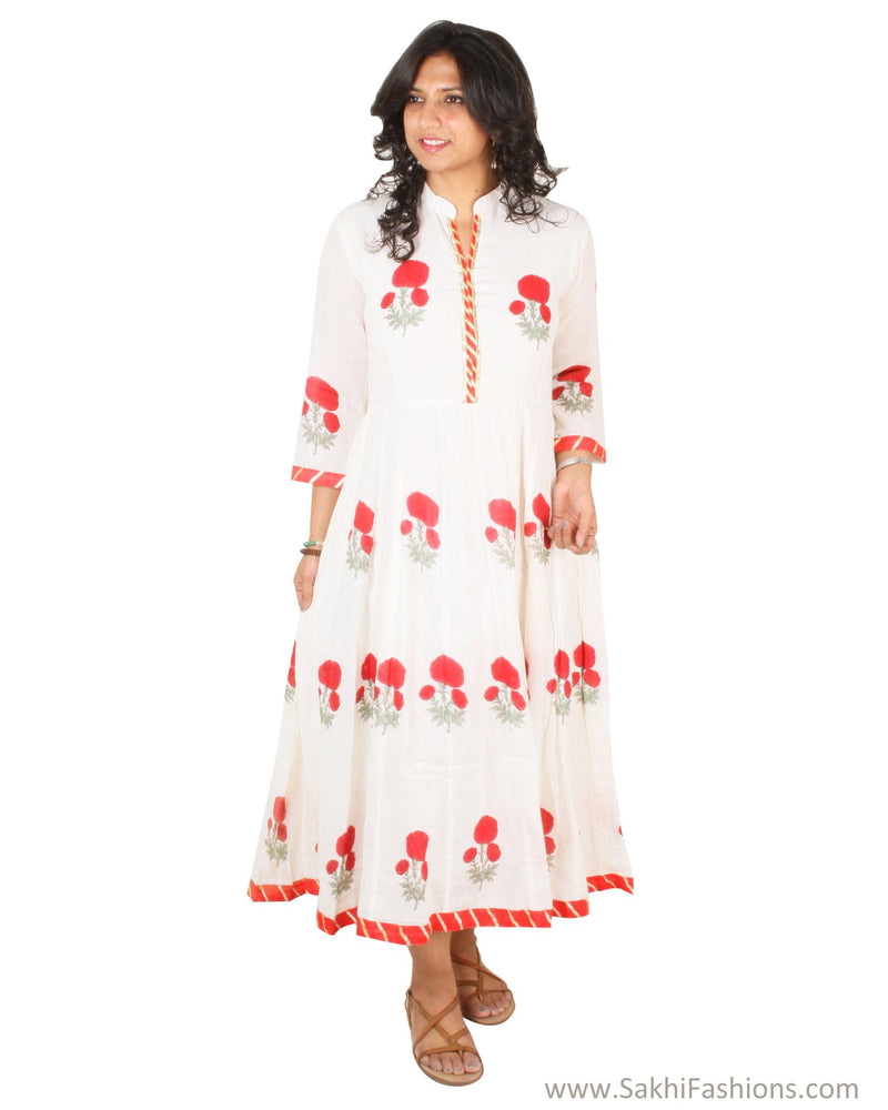 EE-S11923 - White & Red Pure Cotton Top