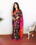 EE-S11933 Black Floral Tussar sari