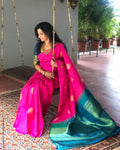 EE-S11970 - Pink & Blue Pure Kanchivaram Silk Saree