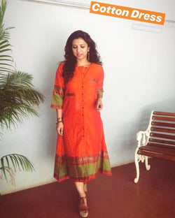EE-S12104 - Orange &  Pure Cotton Dress