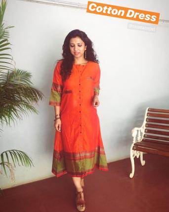 EE-S12104 - Orange &  Pure Cotton Dress