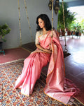 EE-S12420 - Peach &  Pure Kanchivaram Silk Saree