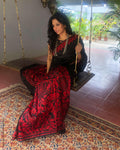 EE-S12478 - Black & red Pure silk saree