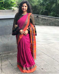 EE-S12545 - Pink pure Cotton saree