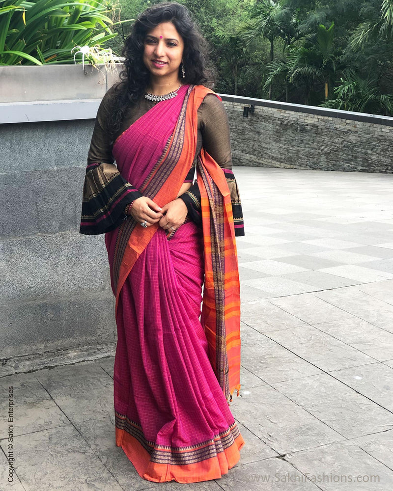 EE-S12545 - Pink pure Cotton saree