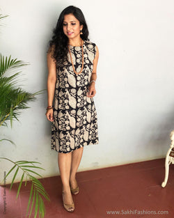 EE-S12568 - Black & beige pure Cotton dress